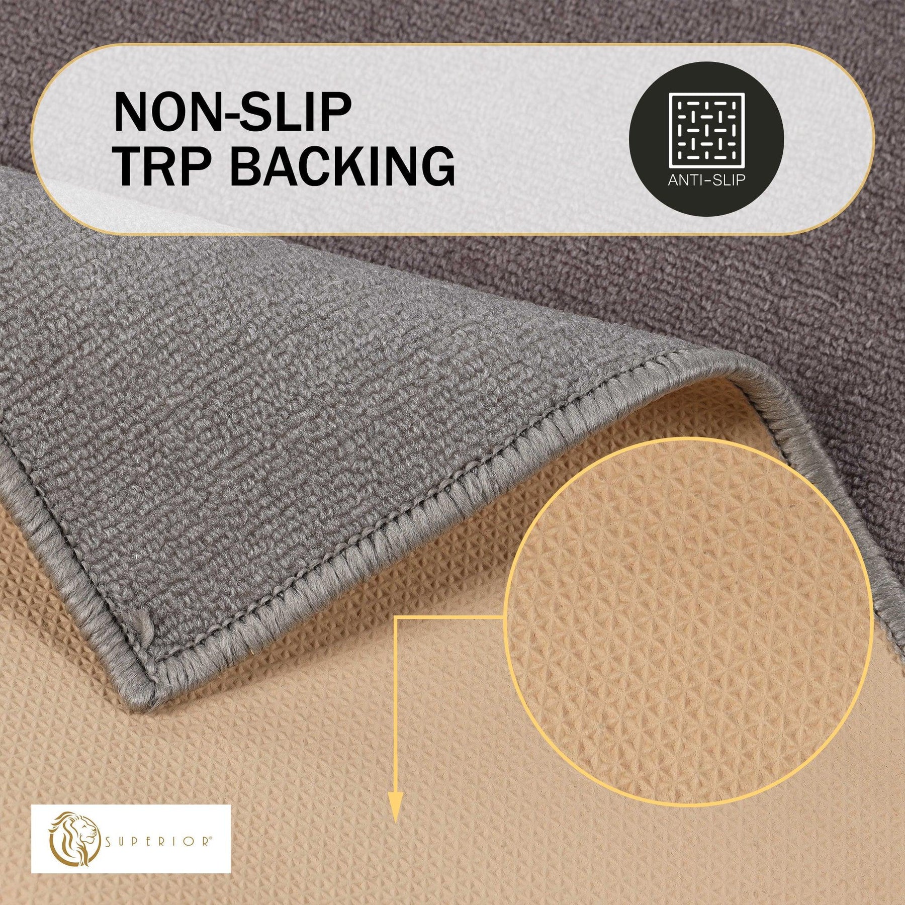 Superior Troy Solid Non-Slip Machine Washable Kitchen Mat Set - Grey
