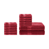 Ultra-Soft Hypoallergenic Rayon from Bamboo Cotton Blend Bath and Face Towel Set - Crimson