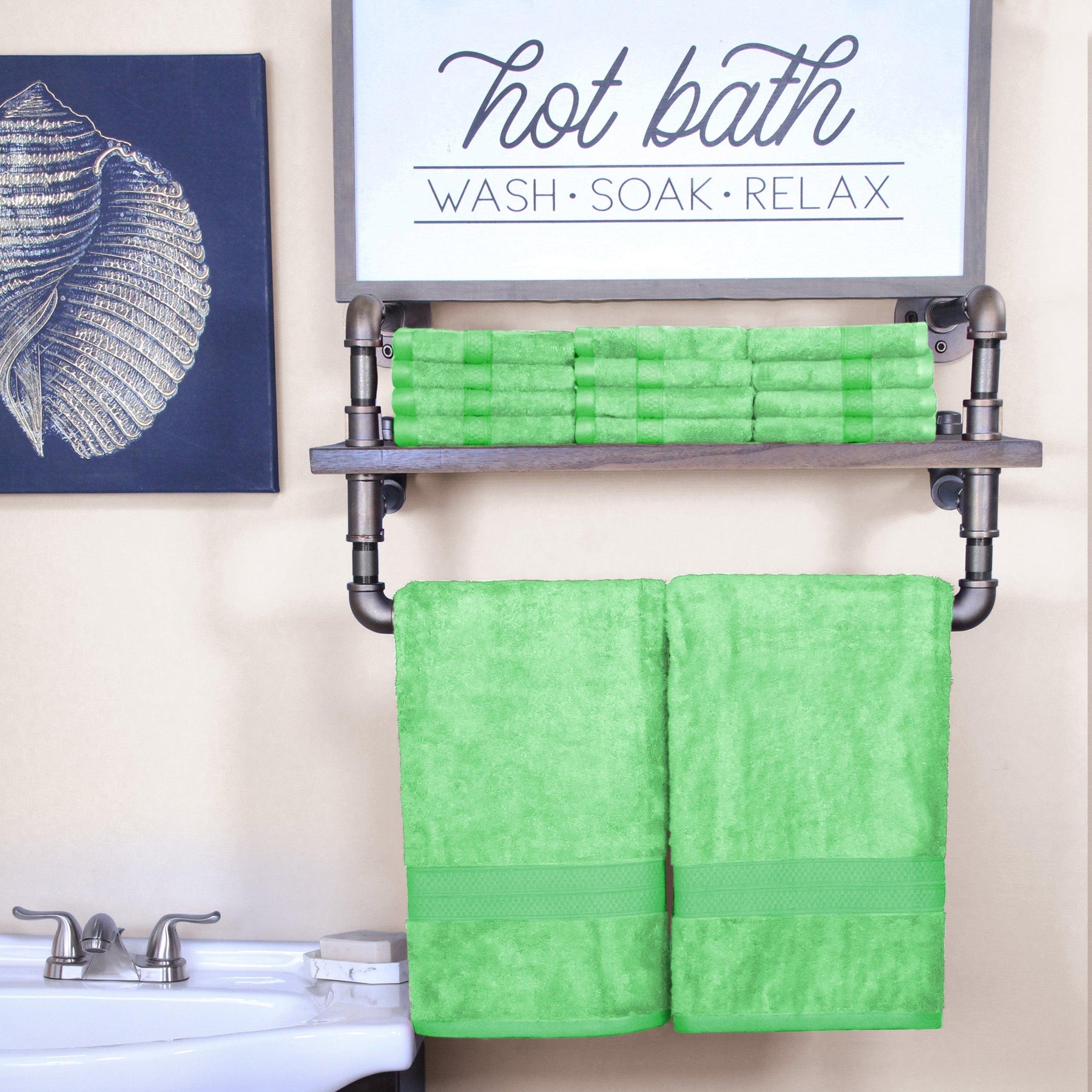  Ultra-Soft Hypoallergenic Rayon from Bamboo Cotton Blend Bath and Face Towel Set -  Spring Green