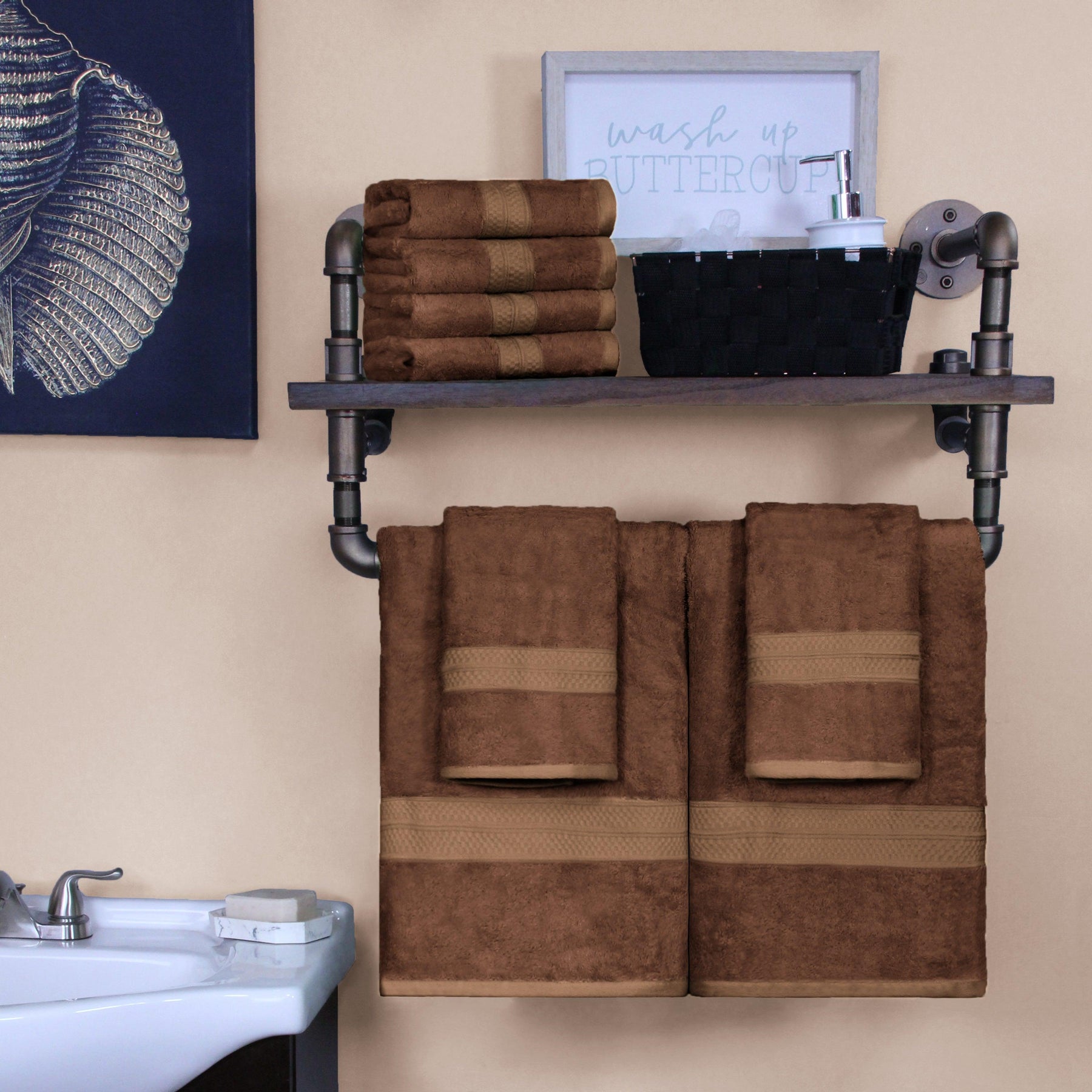  Ultra-Soft Hypoallergenic Rayon from Bamboo Cotton Blend Bath and Hand Towel Set -  Cocoa