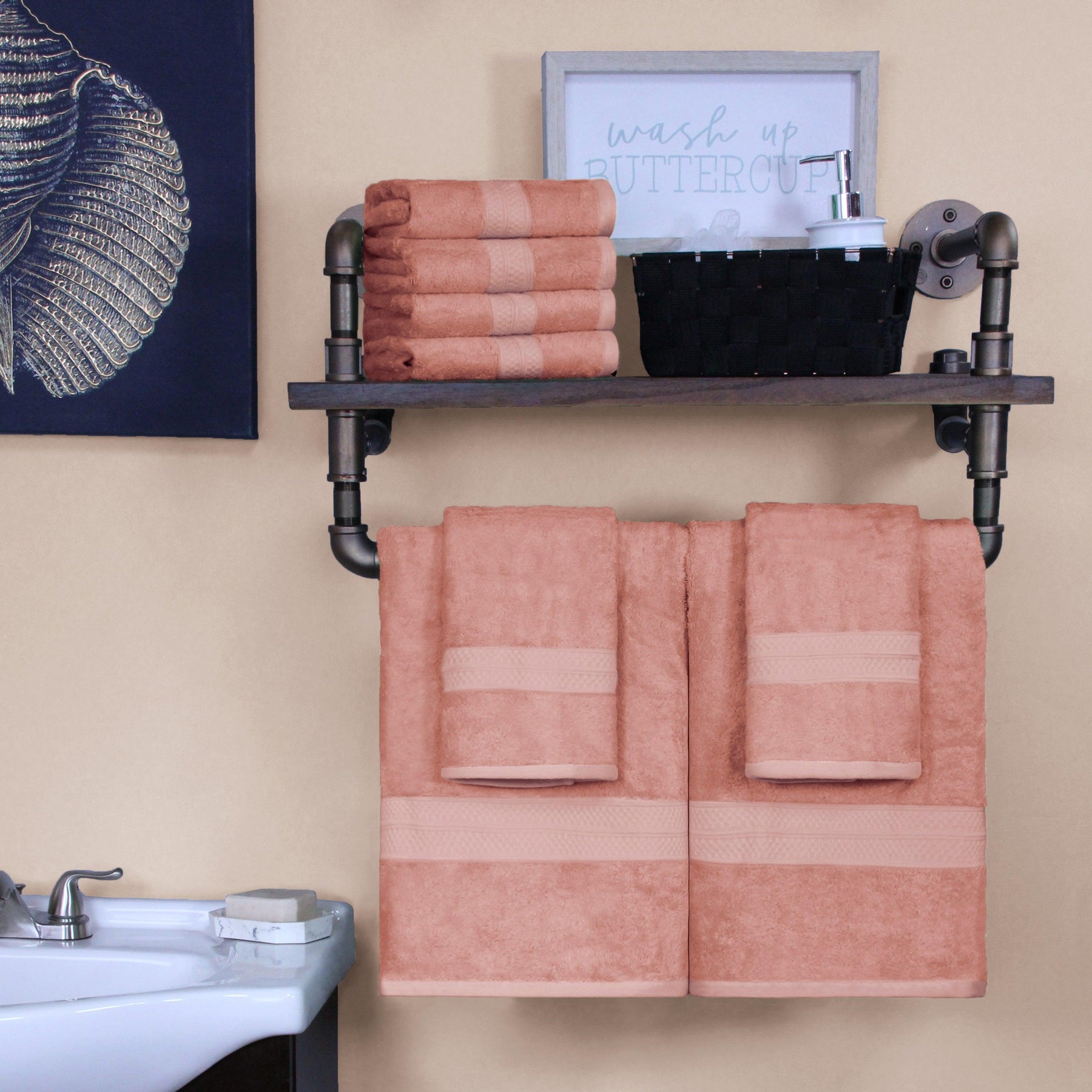  Ultra-Soft Hypoallergenic Rayon from Bamboo Cotton Blend Bath and Hand Towel Set -  Salmon