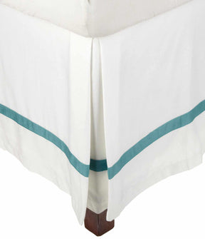 Band Border 15 Inch Drop Cotton Bedskirt  - White/Turquoise