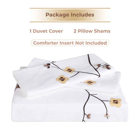 Superior Blossom 100% Cotton Floral Duvet Cover and Pillow Sham Set - White