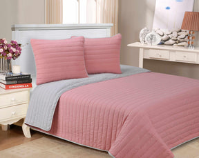 Brandon Solid Cotton Reversible Breathable Quilt and Sham Set - Pink