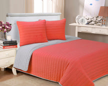 Brandon Solid Cotton Reversible Breathable Quilt and Sham Set - Red