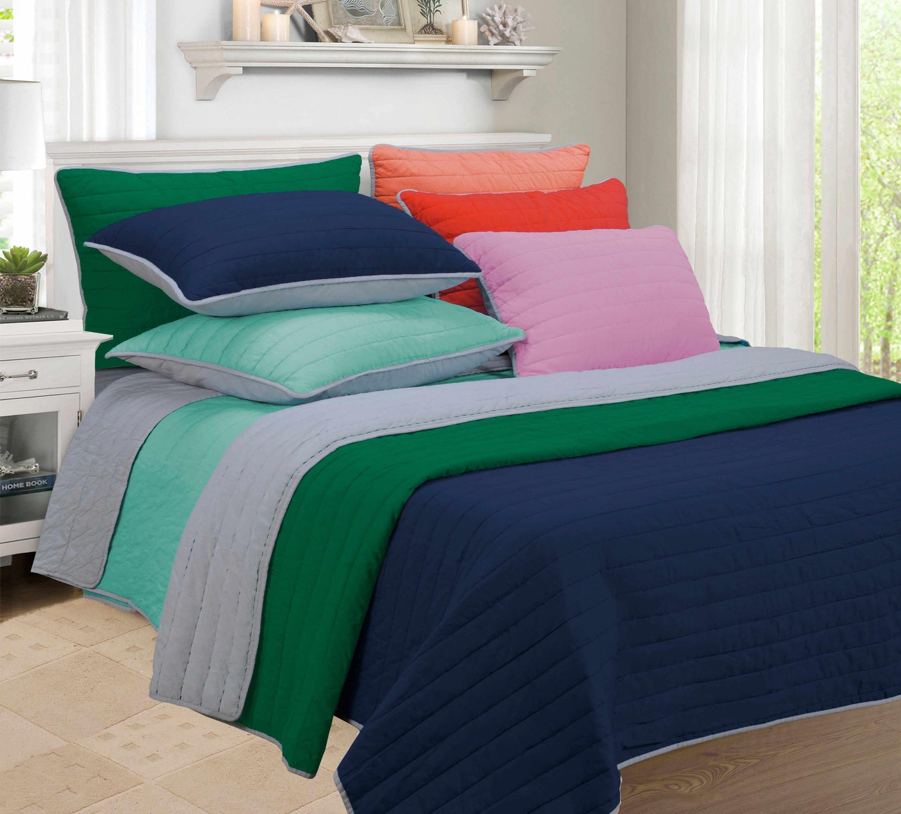 Superior Brandon Solid Cotton Reversible Breathable Quilt and Sham Set