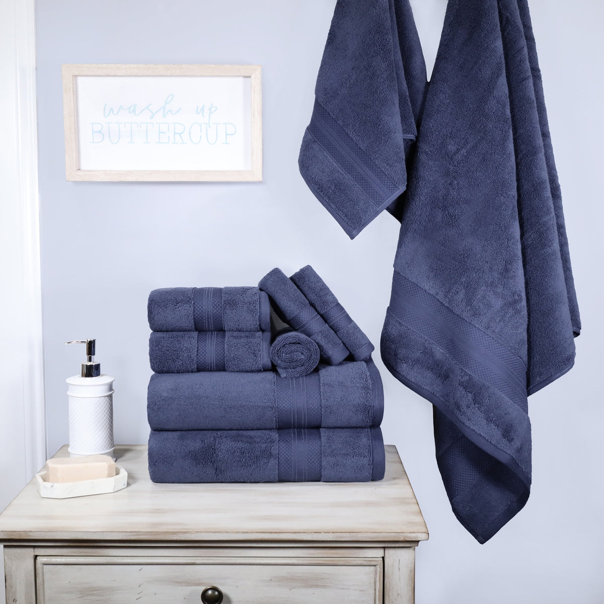 Superior Premium Turkish-Cotton Assorted Towel Set - Crown Blue'