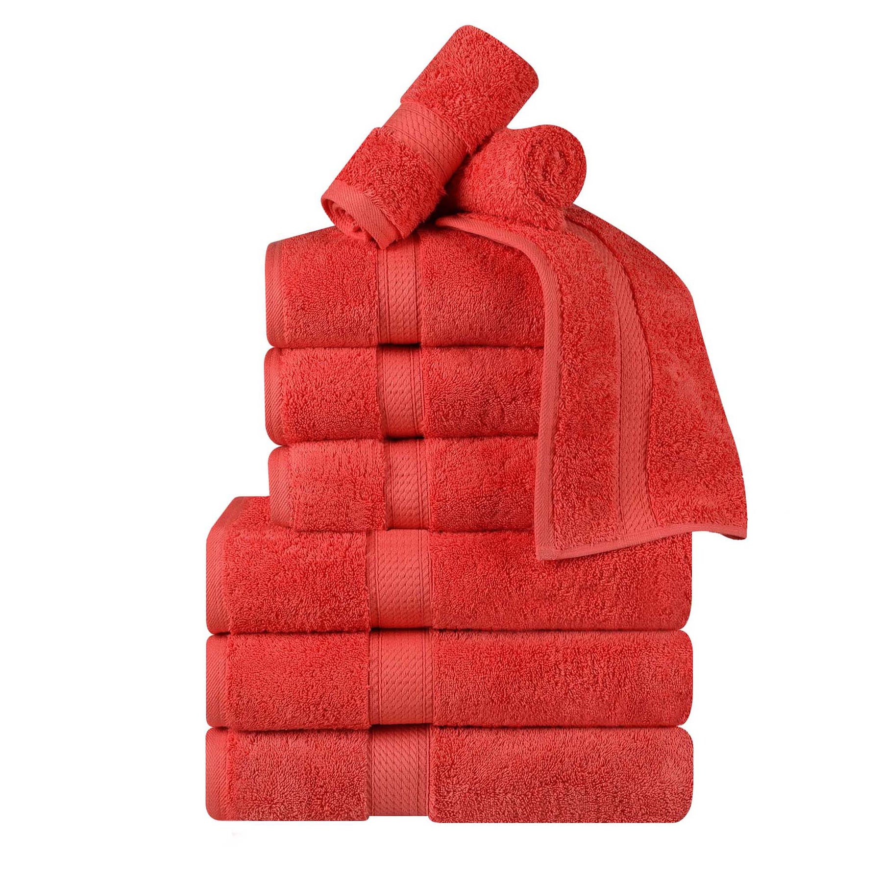 Superior Egyptian Cotton Plush Heavyweight Absorbent Luxury Soft 9-Piece Towel Set - Coral