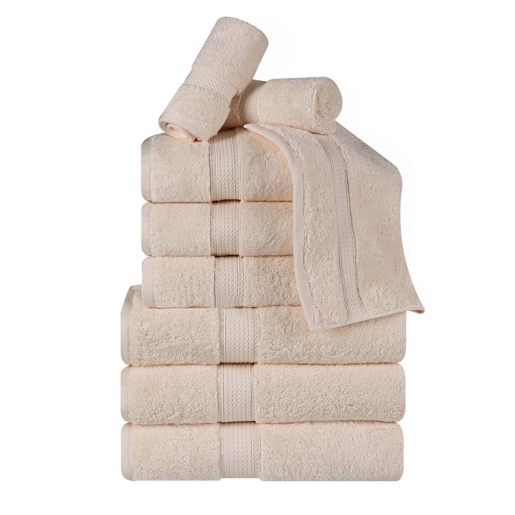 Superior Egyptian Cotton Plush Heavyweight Absorbent Luxury Soft 9-Piece Towel Set - Cream