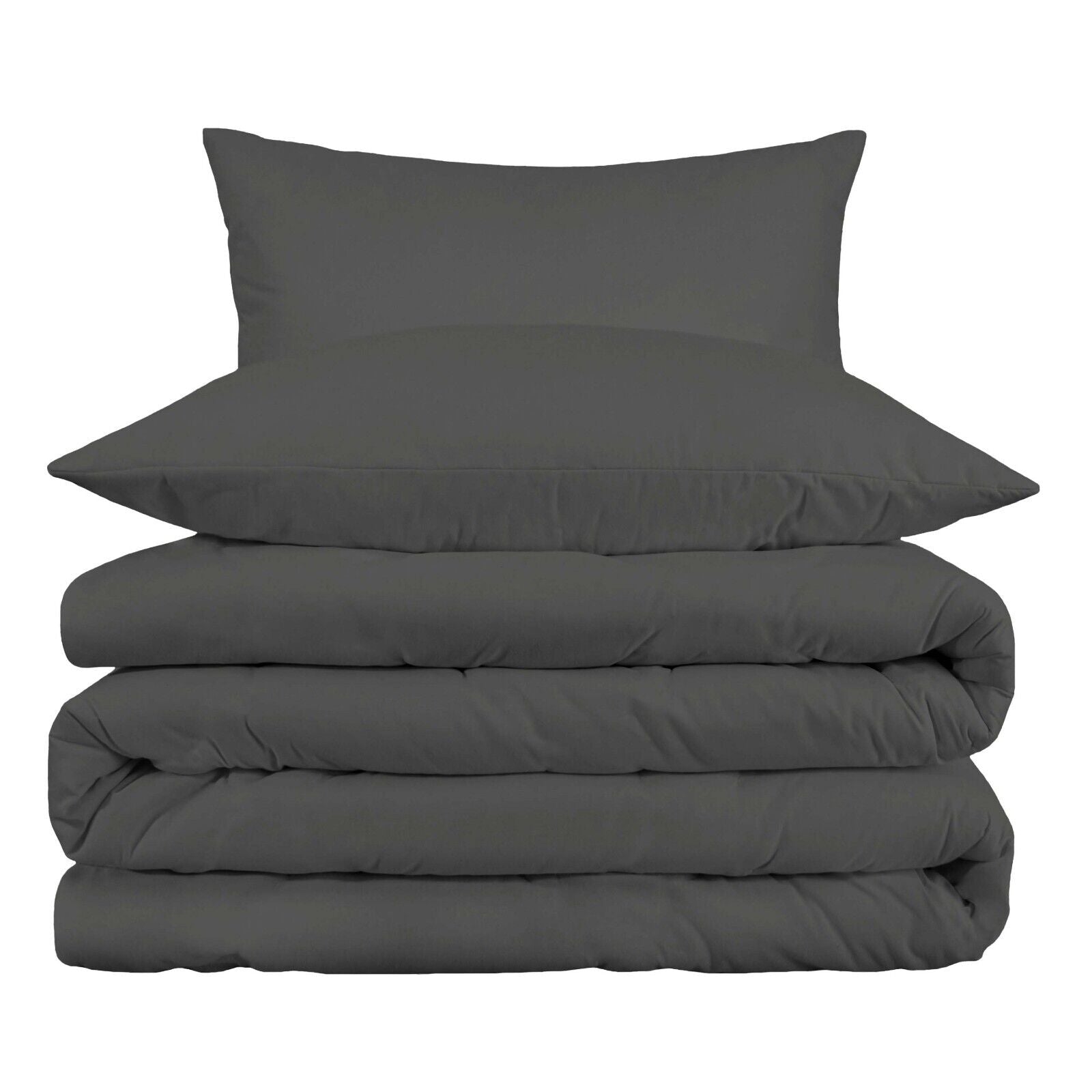 Superior Egyptian Cotton Solid All-Season Duvet Cover Set with Button Closure - Charcoal