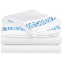 Superior Classic 200 thread Count Kendell Embroidered Cotton Deep Pocket Sheets - White/Light Blue