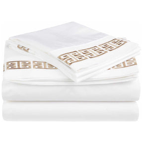 Superior Classic 200 thread Count Kendell Embroidered Cotton Deep Pocket Sheets - Taupe