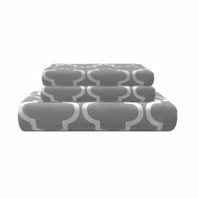 Superior Cotton 300-Thread Count Reversible Modern Geometric Trellis Duvet Cover Set with Button Closure - Grey