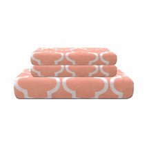 Superior Cotton 300-Thread Count Reversible Modern Geometric Trellis Duvet Cover Set with Button Closure - Coral