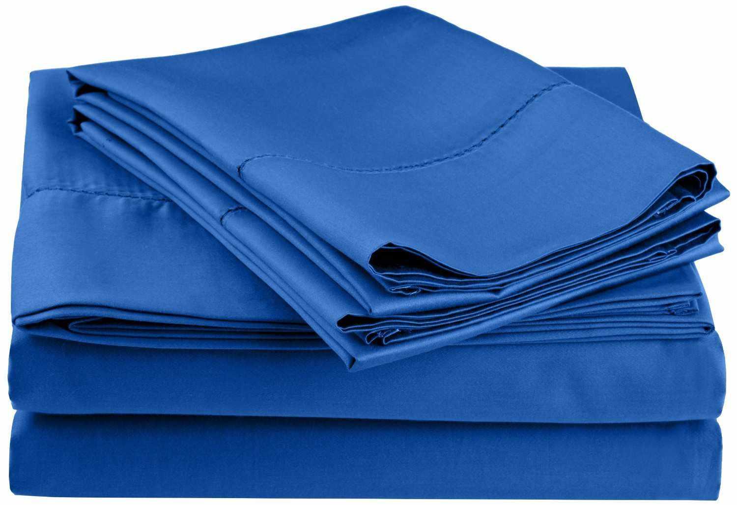 Superior Cotton Blend Deep Pocket Hemstitch Solid Sheet Set - Blue