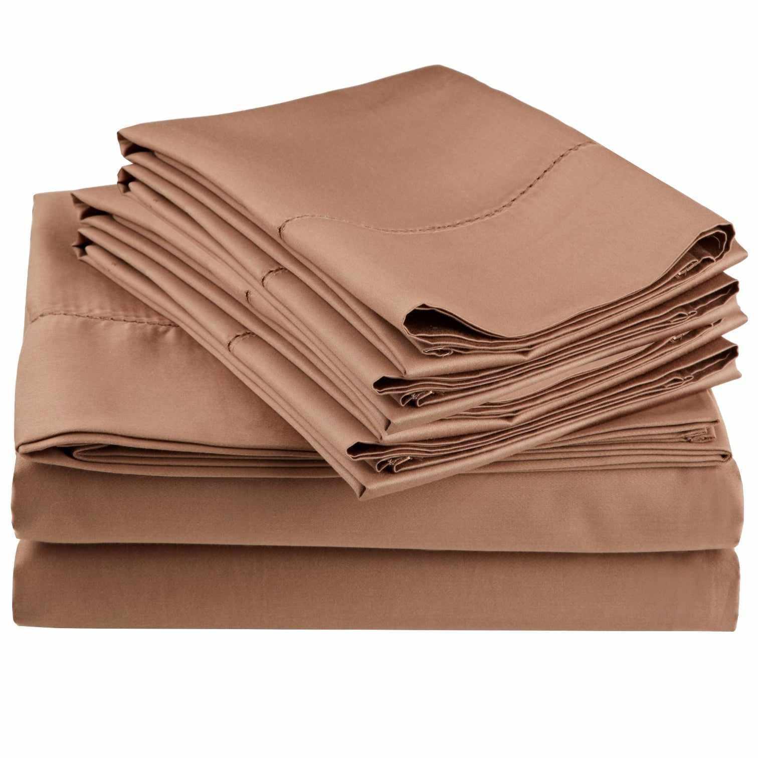 Superior Cotton Blend Deep Pocket Hemstitch Solid Sheet Set - Taupe