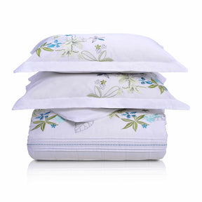 Superior Cotton Traditional Spring Blooms Twill Weave Duvet Cover Set - White