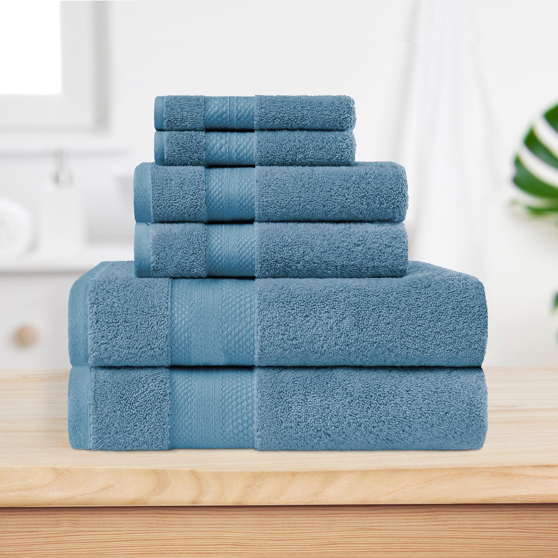 Superior Premium Turkish-Cotton Assorted Towel Set - Denim Blue
