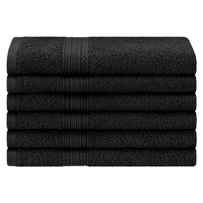 Superior Eco-Friendly Ring Spun Cotton 6-Piece Hand Towel Set -  Black