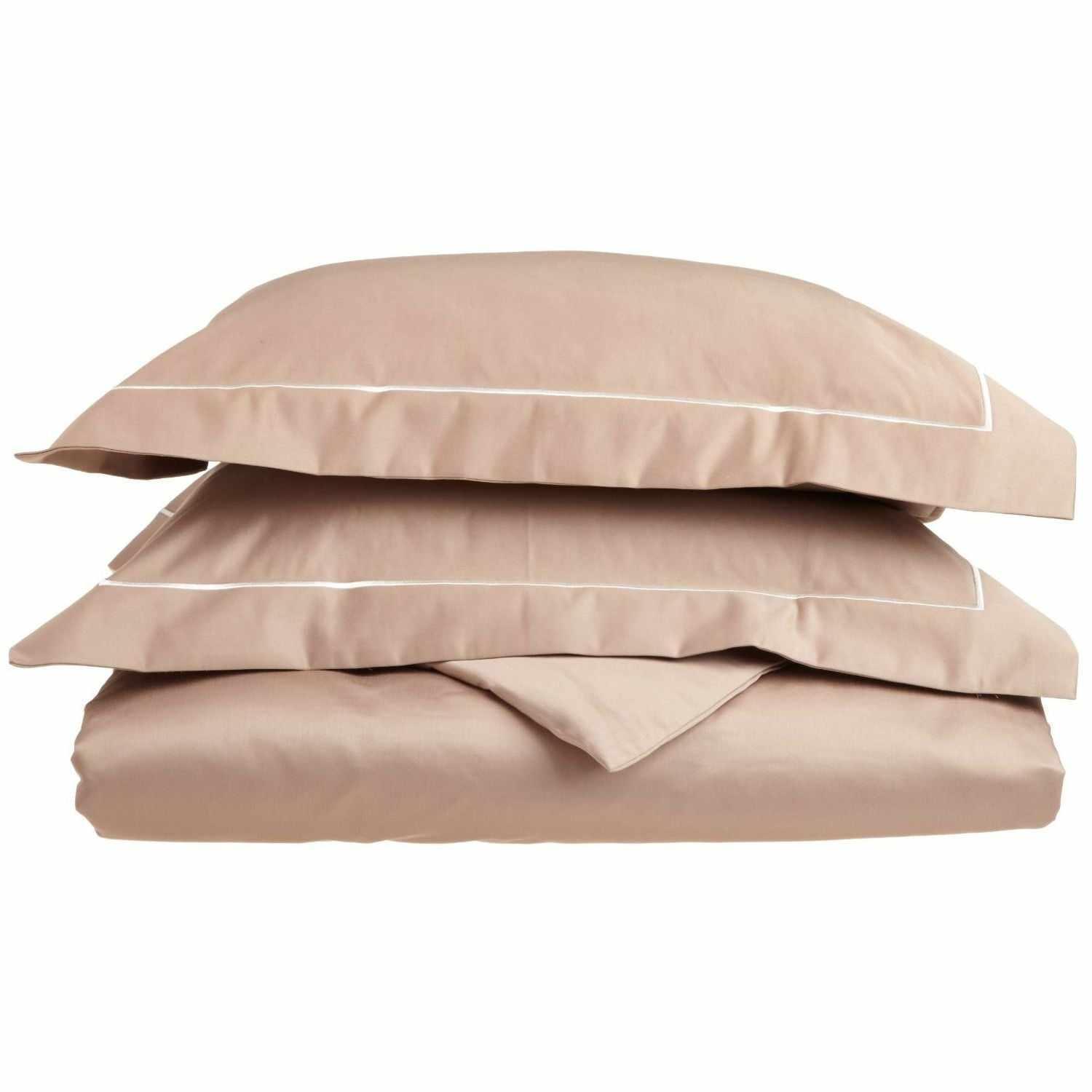  Superior Embroidered Egyptian Cotton Duvet Cover Set - Taupe/Ivory