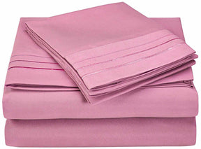 Superior 3000 Series Wrinkle Resistant 3 Line Embroidery Microfiber Deep Pocket Sheet Set - Pink