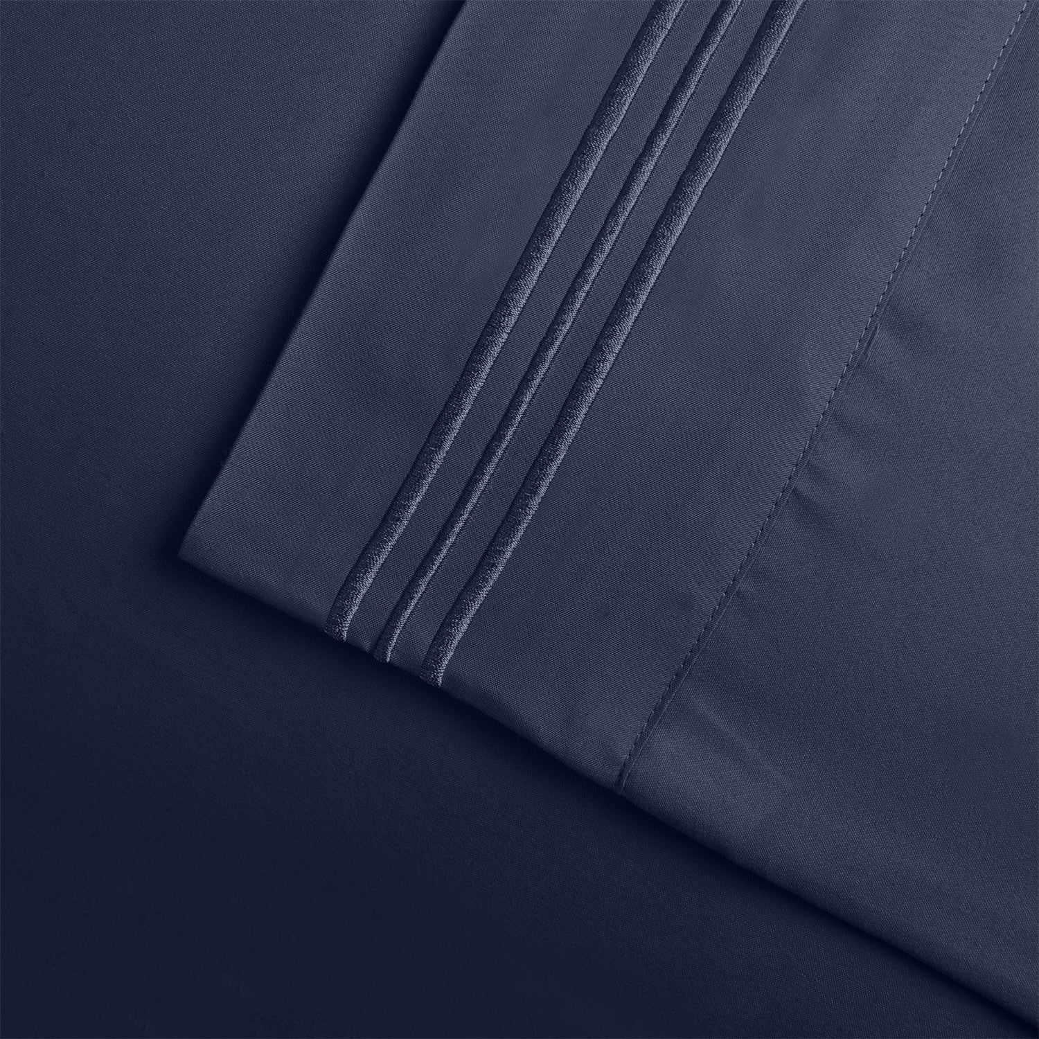  Superior 3000 Series Wrinkle Resistant 3 Line Embroidery Microfiber Deep Pocket Sheet Set - Navy Blue