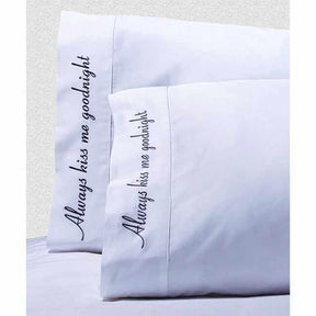 Embroidered Quotes Cotton 2-Piece Pillowcase Set - White NOTTO