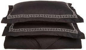 Superior Embroidered Solid Greek Key Microfiber Duvet Cover Set - Coffee