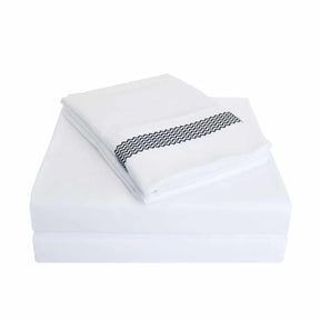 Superior Embroidered Zig Zag Wrinkle Resistant Deep Pocket Microfiber Sheet Set - White/black
