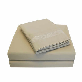 Superior Embroidered Zig Zag Wrinkle Resistant Deep Pocket Microfiber Sheet Set - Tan