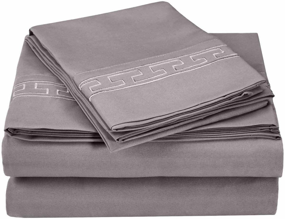 Superior Executive 3000 Series Solid Regal Embroidery Durable Soft Wrinkle Free Sheet Set - Silver