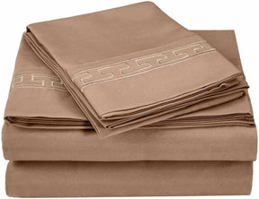 Superior Executive 3000 Series Solid Regal Embroidery Durable Soft Wrinkle Free Sheet Set - Taupe