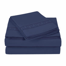  Superior Executive 3000 Series Solid Regal Embroidery Durable Soft Wrinkle Free Sheet Set -  Navy Blue
