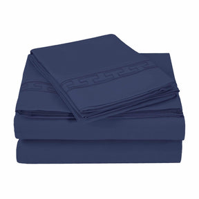  Superior Executive 3000 Series Solid Regal Embroidery Durable Soft Wrinkle Free Sheet Set -  Navy Blue