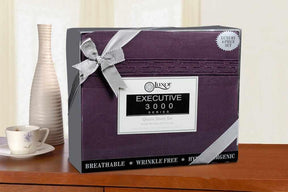  Superior Executive 3000 Series Solid Regal Embroidery Durable Soft Wrinkle Free Sheet Set -  Plum