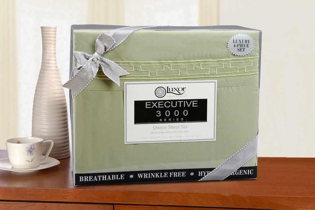  Superior Executive 3000 Series Solid Regal Embroidery Durable Soft Wrinkle Free Sheet Set -  Sage