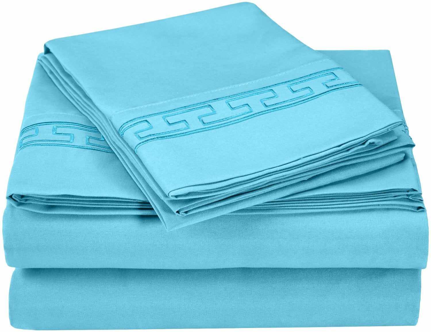 Superior Executive 3000 Series Solid Regal Embroidery Durable Soft Wrinkle Free Sheet Set - Aqua