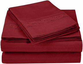 Superior Executive 3000 Series Solid Regal Embroidery Durable Soft Wrinkle Free Sheet Set - Burgundy