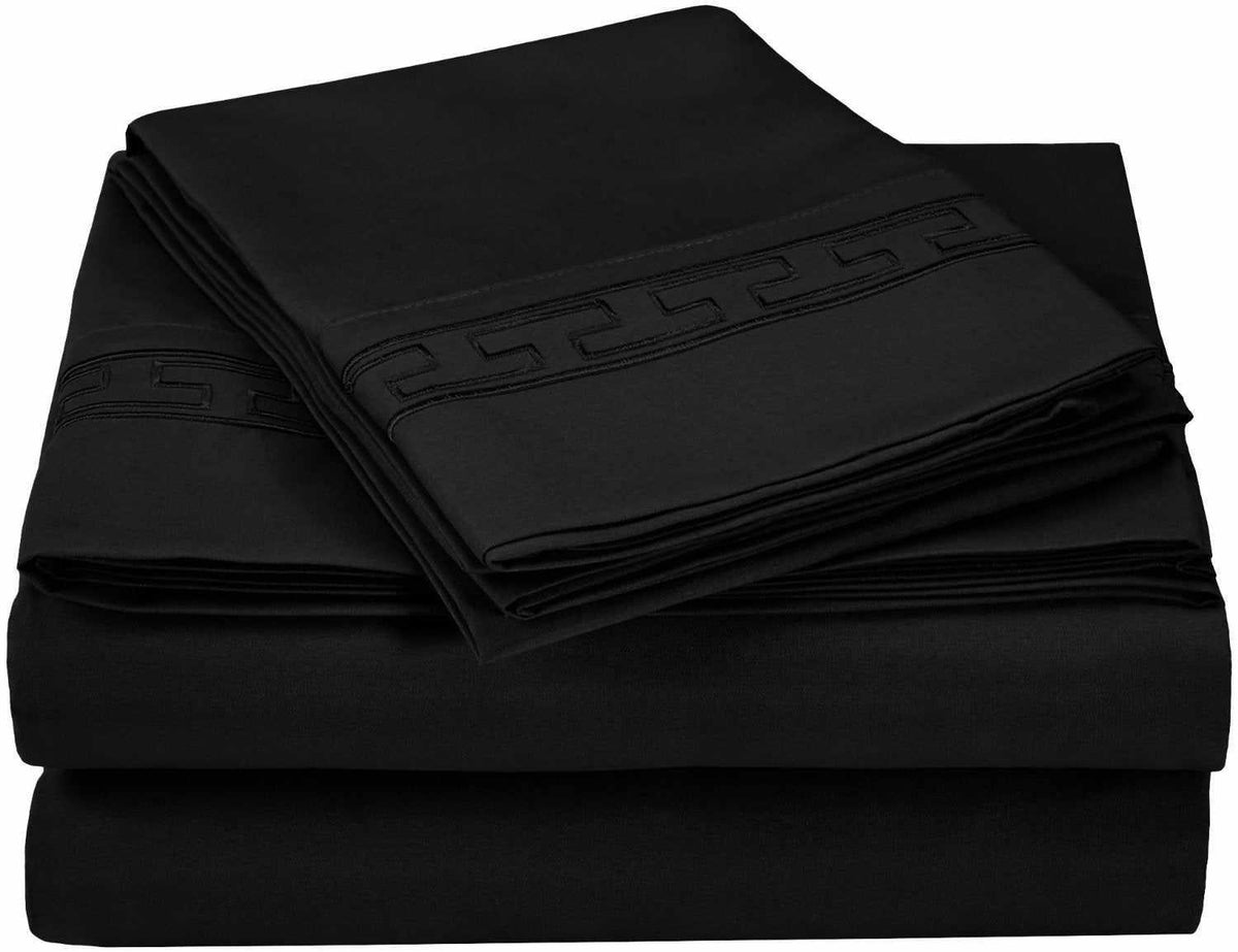 Superior Executive 3000 Series Solid Regal Embroidery Durable Soft Wrinkle Free Sheet Set - Black