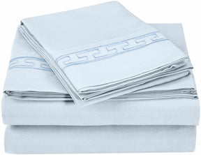 Superior Executive 3000 Series Solid Regal Embroidery Durable Soft Wrinkle Free Sheet Set - Light Blue