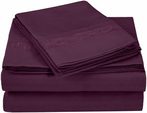 Superior Executive 3000 Series Solid Regal Embroidery Durable Soft Wrinkle Free Sheet Set - Plum