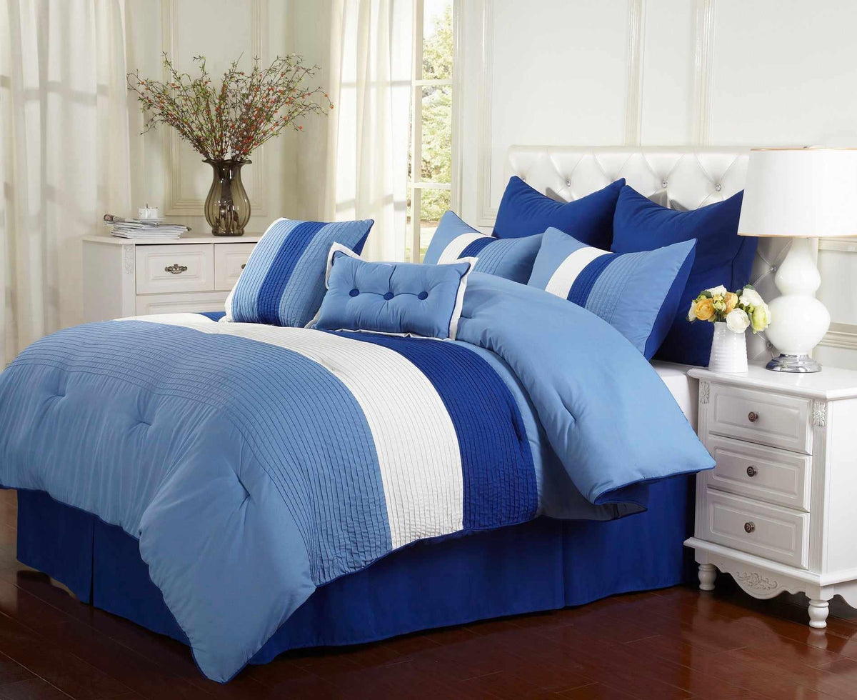 Superior Florence 8-Piece Comforter Set With Shams, Bed Skirt and Pillow - Sky Blue