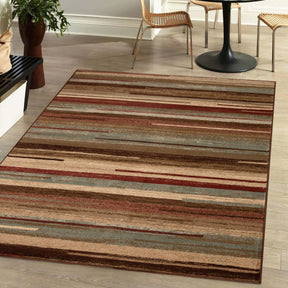 Contemporary Stripes Abstract Lines Power-Looomed Indoor Area Rug or Runner - Maroon