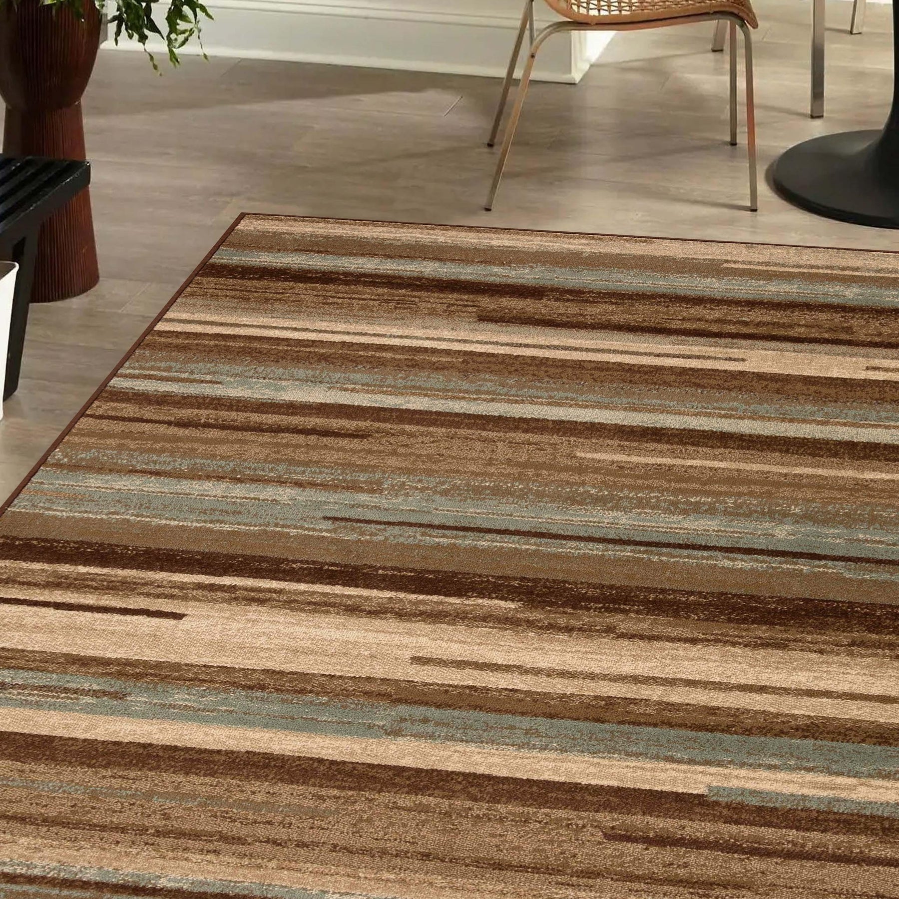 Contemporary Stripes Abstract Lines Power-Looomed Indoor Area Rug or Runner - Taupe
