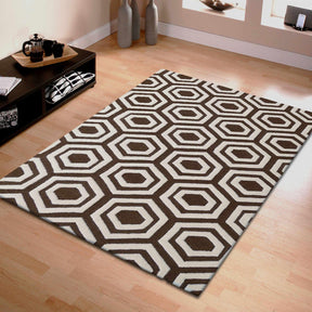  Superior Hand Tufted Geometric Hexagon Contemporary Wool Area Rug - Brown/Ivory