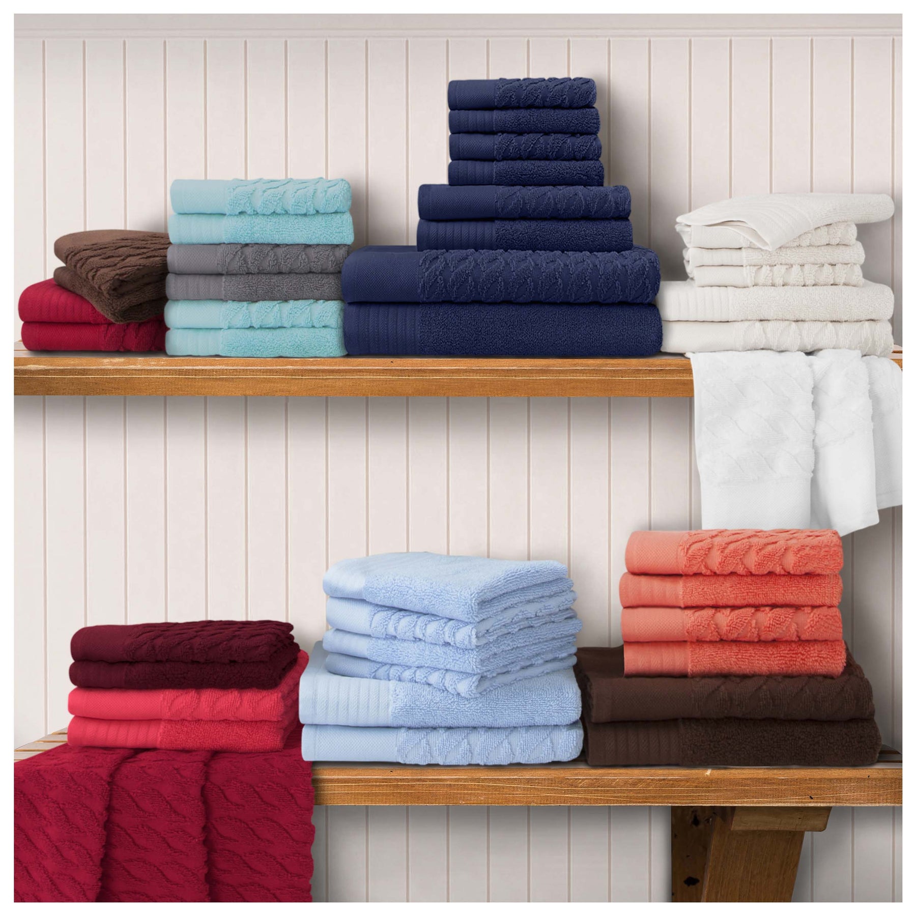 Premium Turkish Cotton Jacquard Herringbone and Solid 8-Piece Towel Set