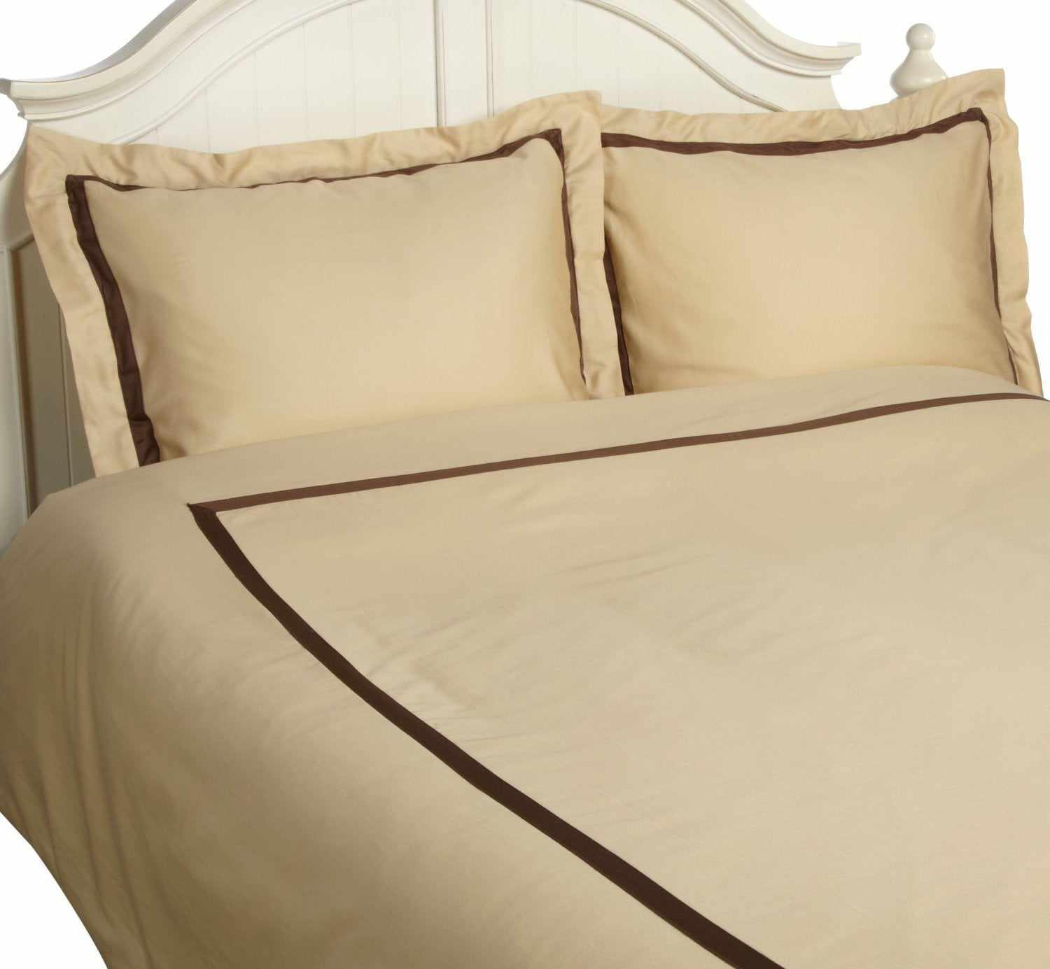  Superior Hotel Applique Stripe Egyptian Cotton Duvet Cover Set - Honey/Mocha