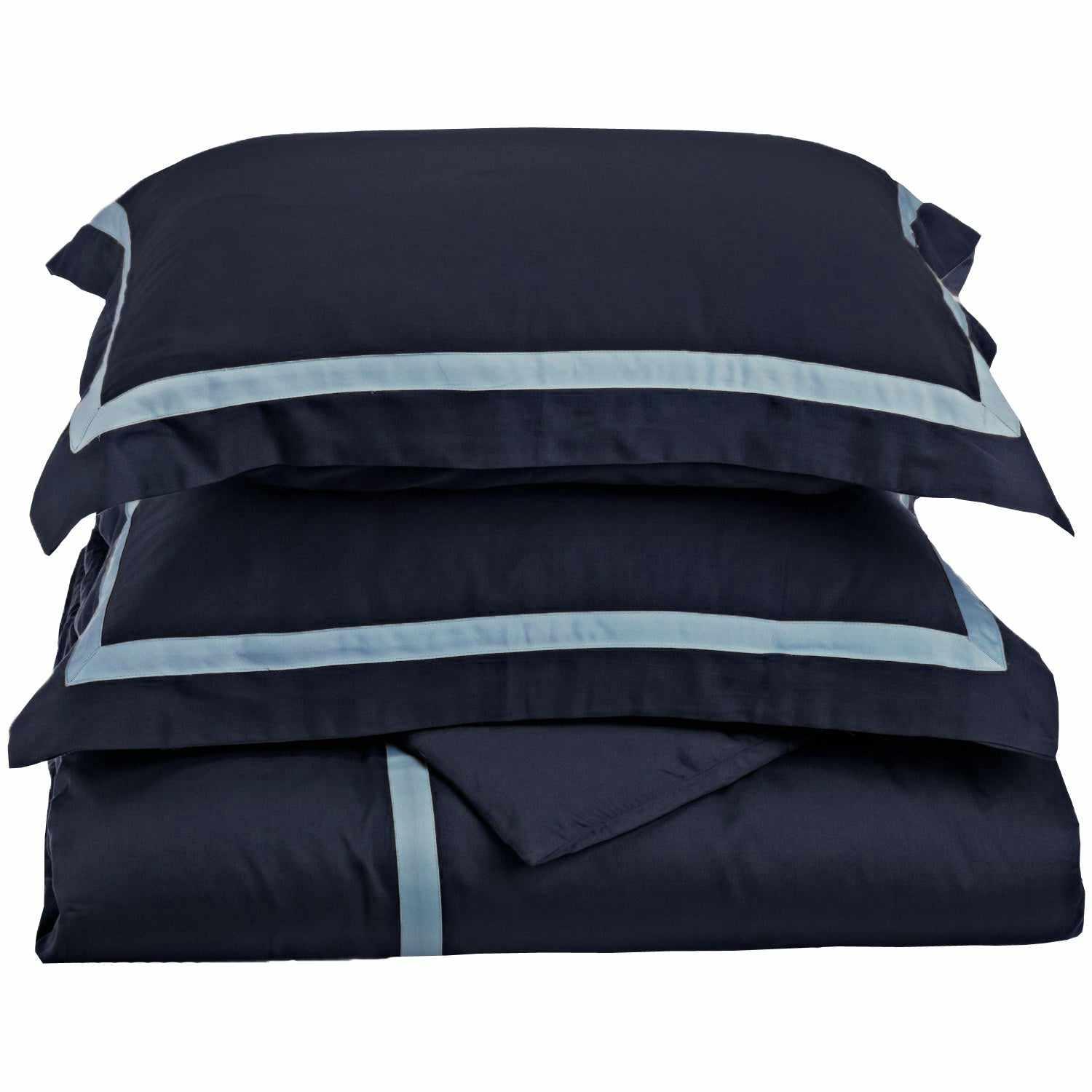  Superior Hotel Applique Stripe Egyptian Cotton Duvet Cover Set -  Navy Blue/Light Blue
