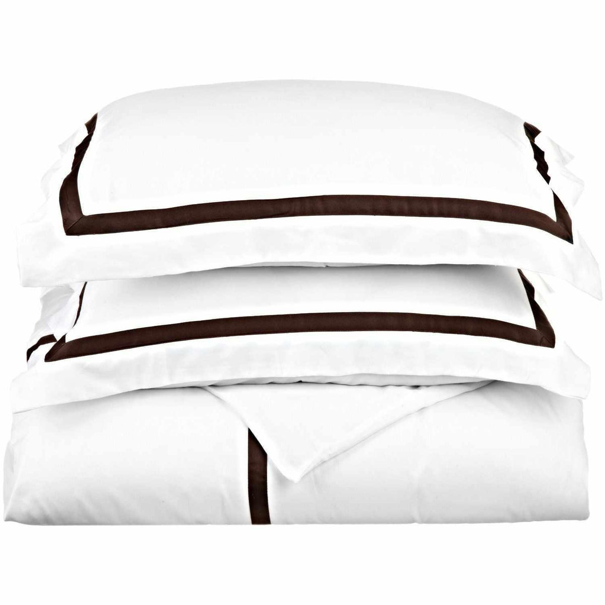  Superior Hotel Applique Stripe Egyptian Cotton Duvet Cover Set - White/Choco
