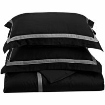  Superior Hotel Applique Stripe Egyptian Cotton Duvet Cover Set - Black/Grey